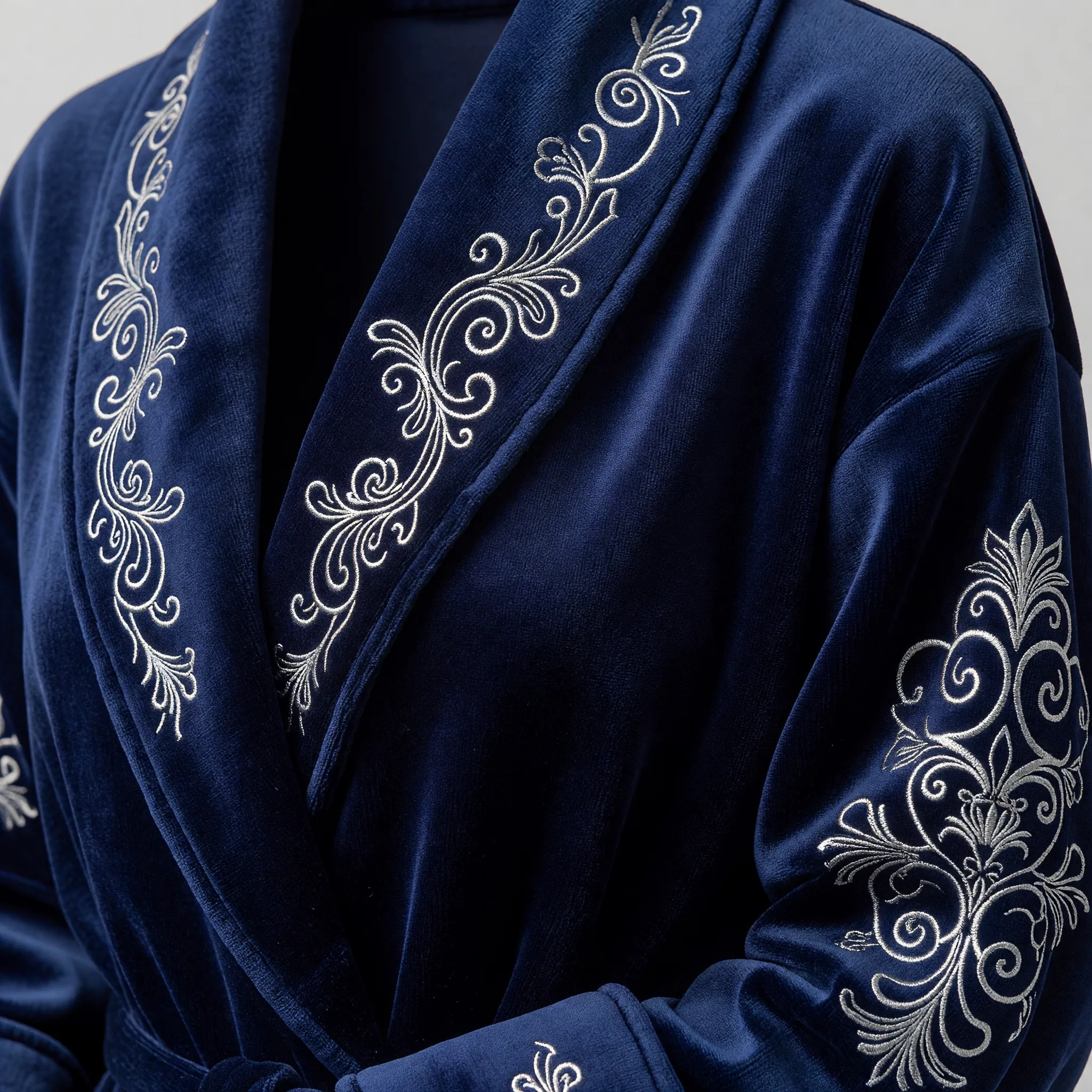 ネイビー刺繍シルクローブ